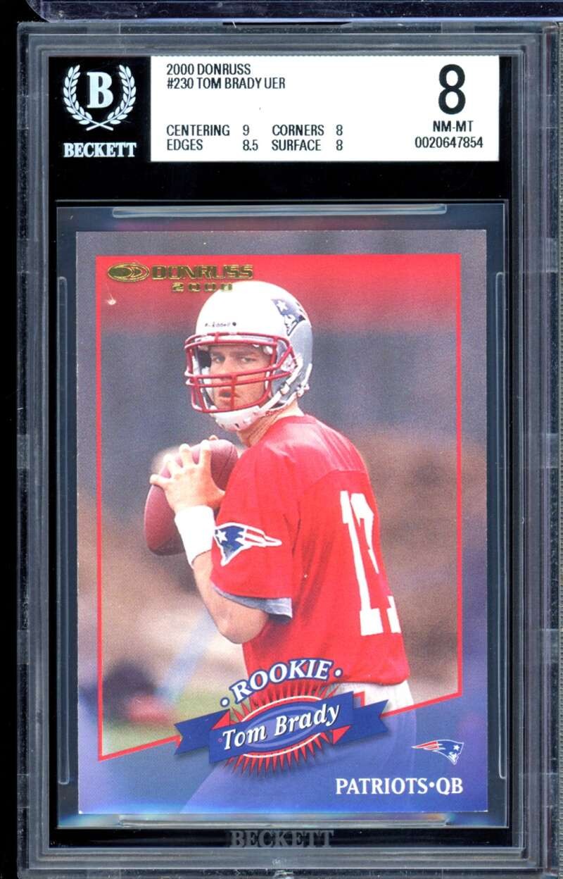 Tom Brady Rookie Card 2000 Donruss (344/1325) #230 BGS 8