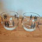 Vtg Federal Glass MCM Gold Gray Black Harlequin Roly Poly Atomic Set 2 Barware