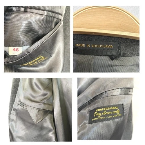 Vintage 80s Made in Yugoslavia Wool Overcoat Men 46R Charcoal Grey Long Coat image 5
