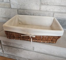 Large Wicker Basket w/ Cotton Liner Handles 20x15x6 Open Shelf Storage