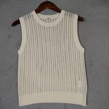 Uniqlo Sweater Vest Women's Medium Ivory Linen Blend Open Knit Ribbed Preppy