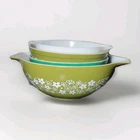 Vtg Pyrex Bowls Mixing Nesting Daisy Green  Butterfly Gold Primary