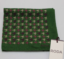 Roda NWT 100 Wool Pocket Square In Green w/ Beige, Pink Magenta Houndstooth