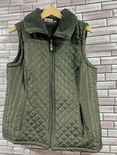 D & CO  Denim Company womens M  Quilted Puffy Vest Zippered Green Cozy pocket