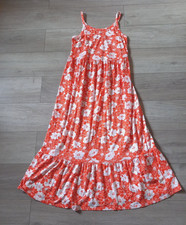 Yours Orange & White Floral Maxi Dress Stretch Cotton Frill Strappy Holiday UK16
