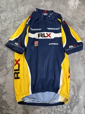 VTG Polo Sport RLX Ralph Lauren Cycling Jersey Mens Large Logos 3/4 Zip Pockets