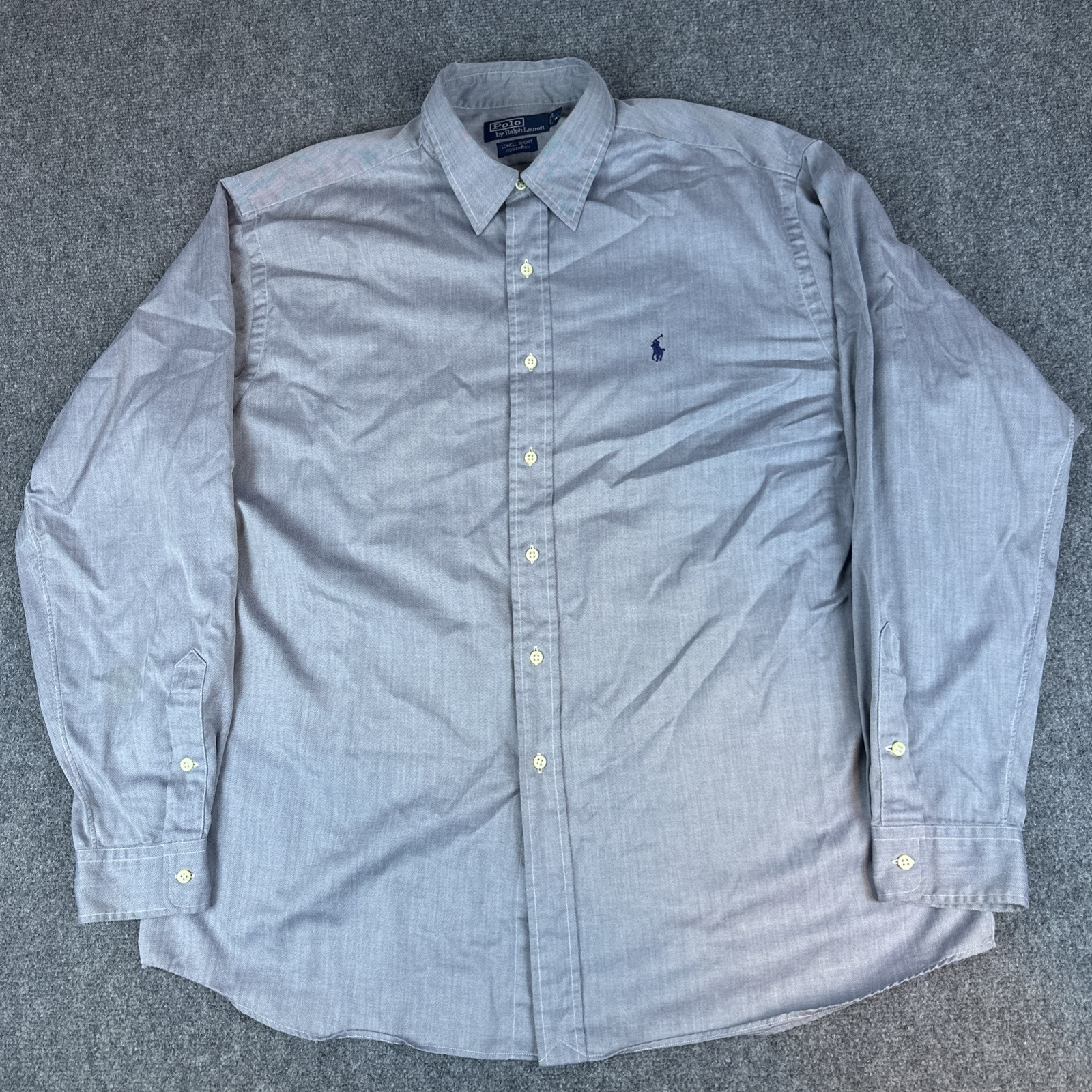 Polo Ralph Lauren Uomo XL Grigio Spina di Pesce Lowell Sport Blu Pony Camicia Cotone