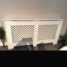 White Rectangular Radiator Cover with Lattice Front 152 x 82 x 19 cm