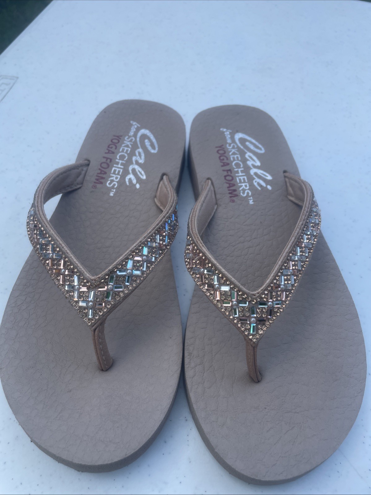 PANTOFOLA D’ORO Infradito Skechers Yoga Memory Foam oro rosa e strass donna taglia 7