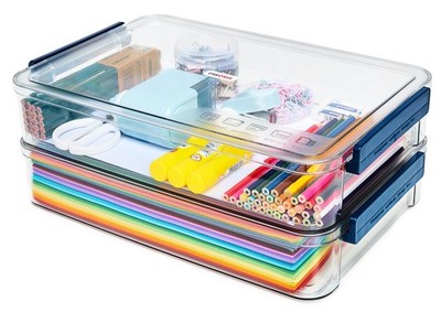 2 Pcs 5.5qt 9 x 13 Plastic Portable Project Case With Snap-Tight Latch Clear ...