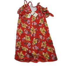 Miken Dress Swim Cover-up Womens Medium Cold-Shoulder Poppy Red Citrus NEW