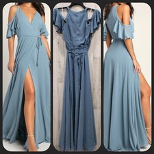 LULUS Easy Listening Slate Blue Cold Shoulder Wrap Maxi Dress Size SMALL**NWOT