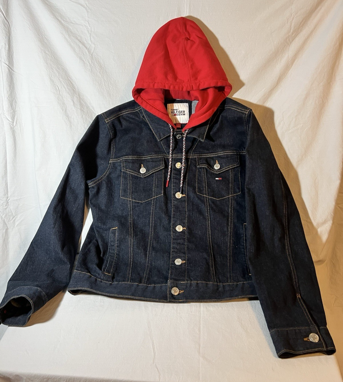 Tommy Hilfiger Men's Dark Blue Denim Jean with Red Hood in XL