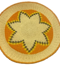 Large Woven Shallow Basket Decorative Wall Hanging Boho Retro 22 inches diameter