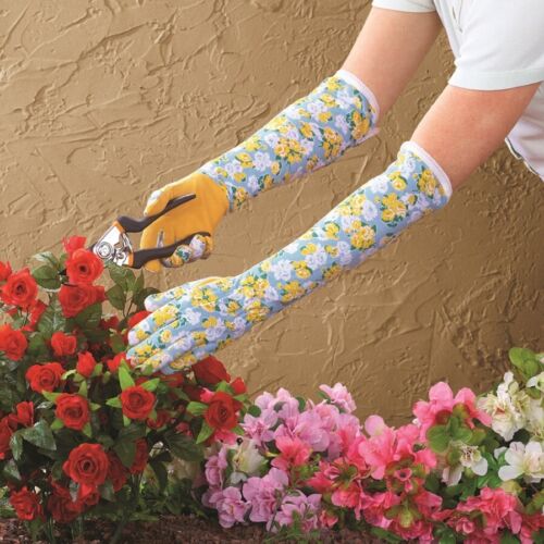 Long Sleeve Floral Garden Gloves w/ Rubber Palms for Grip and Protection - Picture 1 of 1