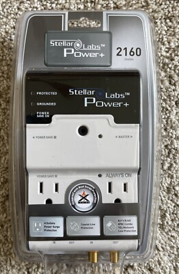 Stellar Labs 4 Outlet Surge Protector & Coaxial Line TEL/Network Protection NEW