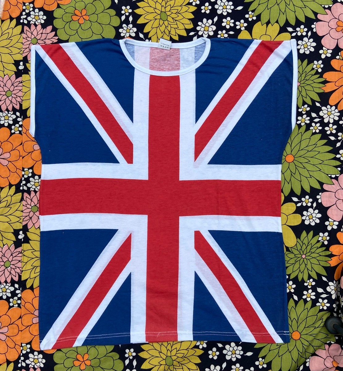 Queen Men's Vintage Union Jack Navy T-Shirt - 100% Cotton Officially Licensed Band Tee