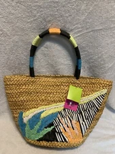 NWT Tabitha Brown for Target Abstract Print Woven Straw Tote Beach Summer