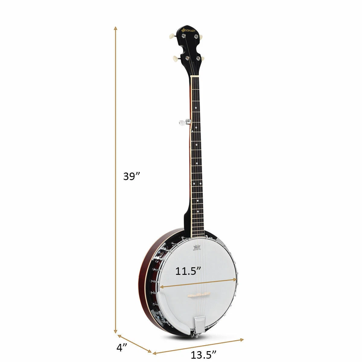 Sonart 5 String Geared Tunable Banjo 24 Brackets Closed Back Remo
