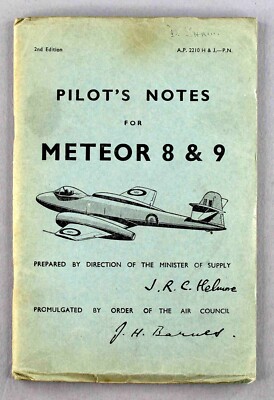 GLOSTER METEOR 8 & 9 PILOTEN NOTES VINTAGE ORIGINAL 1953 USED RAF