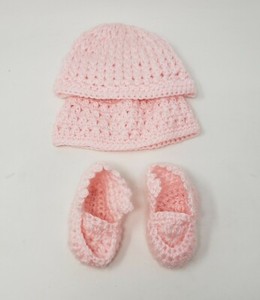 Crochet Newborn Baby Girl Pink 2 Hats And Boots Photo Prop Set Ebay