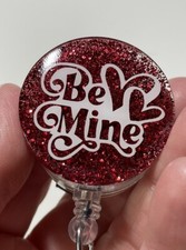 Sparkly Red Be Mine Valentine s Day Glitter Retractable Badge Reel