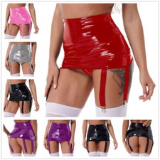 Women Leather Garter Belt High Waist Mini Skirts with Garter Belt Suspenders
