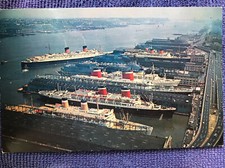 Postcard-The Port of New York-The Queen Elizabeth-Posted-