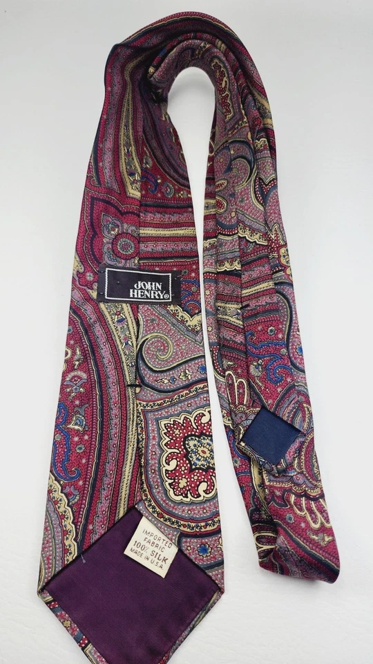 Vintage JOHN HENRY 100% Silk Men's Neck Ties - MADE IN USA Abstract Paisley - Image 3 of 4