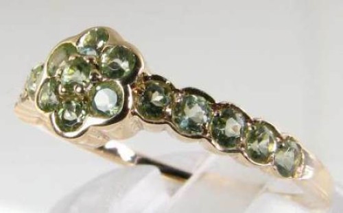 LUSH 9K 9K GOLD PERIDOT DAISY CLUSTER VINTAGE ART DECO INS BAND RING FREE RESIZE - Picture 2 of 5