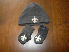 NFL NEW ORLEANS SAINTS BABY CAP AND BOOTIES--SZ 0-6 MOS--NAVY WITH LOGO--COTTON