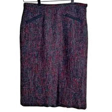 Pendelton Women's Wool Midi Lined Skirt Size 8 Faux Pockets Black Gray + Red