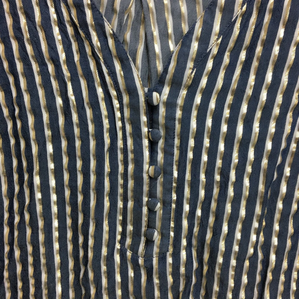 Torrid Top 2X Adult Plus Blue Striped Metallic V Neck Blouse Short Sleeve Womens - Image 3 of 4