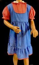 Vintage VTG Celeste Original USA Dress Blue Red Gingham Ruffle Trim 50s Size 5-6