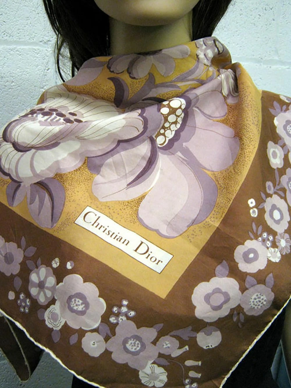 Foulard Dior   1970 vintage imprimé floral abstrait imprimé foulard Christian Dior designer