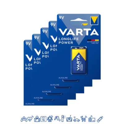 5 x Varta 9V-Block 4922 Longlife Power ex.High Energy E-Block 6LR61 Batterie