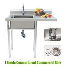 Commercial Utility Sink Stainless Steel Kitchen Table w Sink for Restaurant Bar