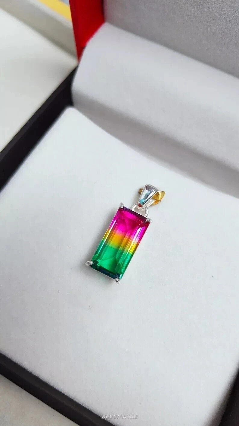 Watermelon Tourmaline Bi-Color Emerald Pendant, 50 ct Beautiful Necklace