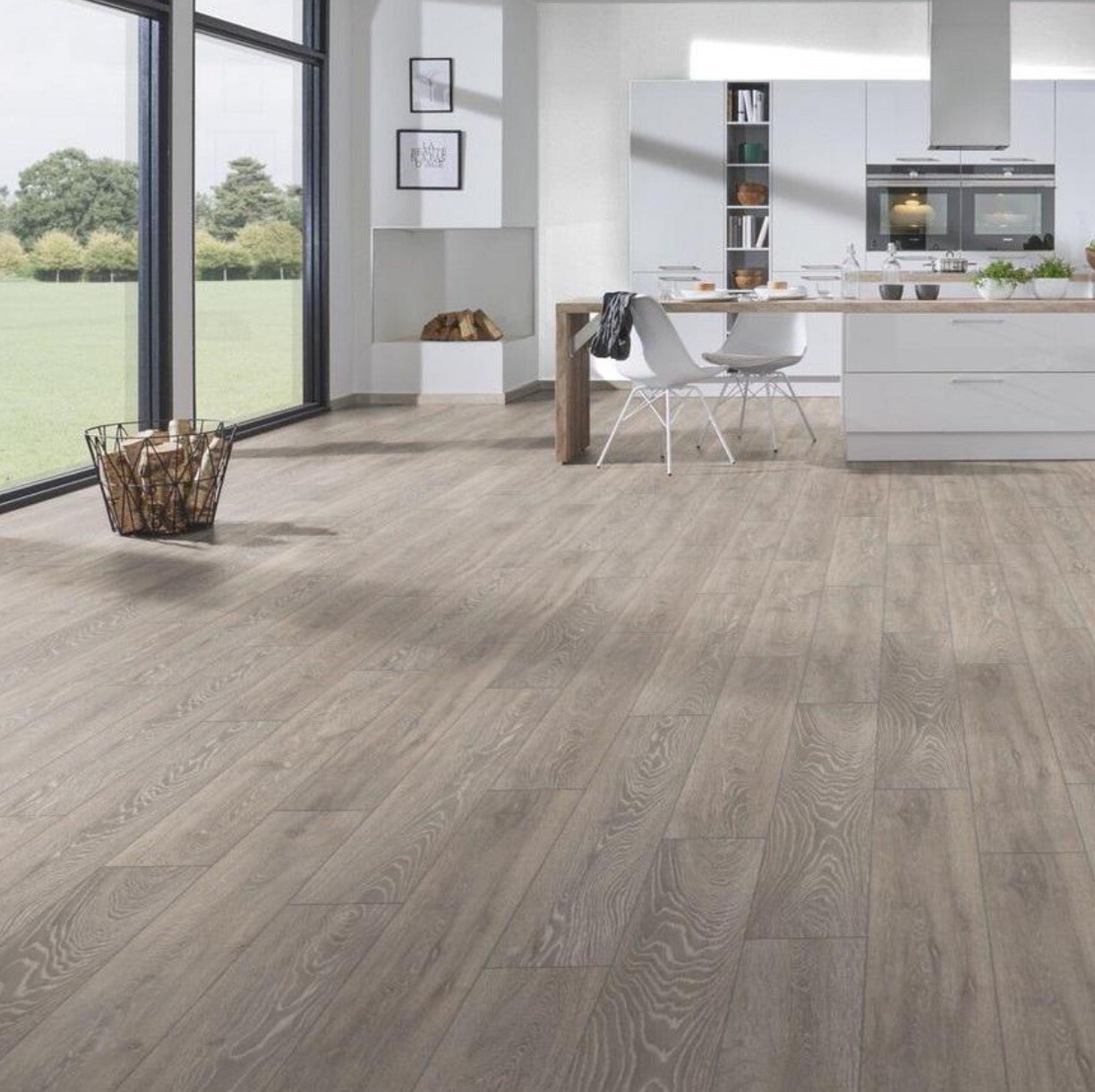 Howdens Professional V Groove Light Grey Oak Laminate Flooring 2.22m² Pack