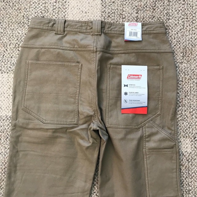 Men's Coleman Fleece Lined Carpenter Canvas Work Pants Tan Size 36 X 32