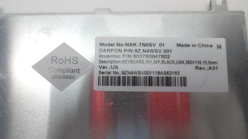 OEM Toshiba Satellite C655-S5212 - Black US Keyboard - V000210270 - Tested - Picture 4 of 4