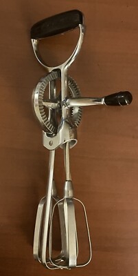 Vtg EKCO Best Egg Beater Hand Held Crank Mixer Stainless Steel Black Handle USA