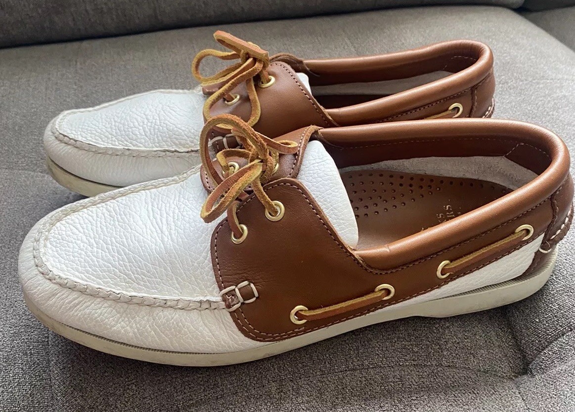 Brooks Brothers Boat Shoes White Brown Sz. US 8.5 | eBay