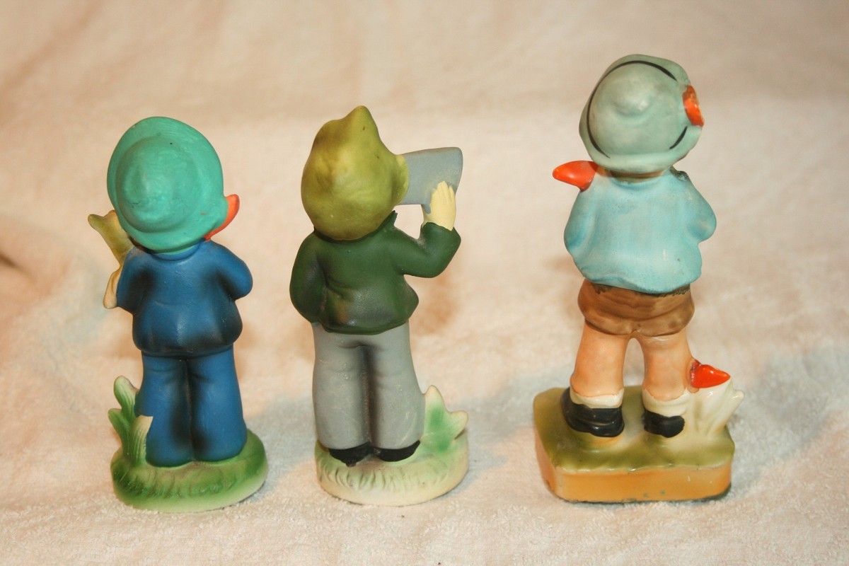 Vintage boy figurines with horn lamb and love letter Japan