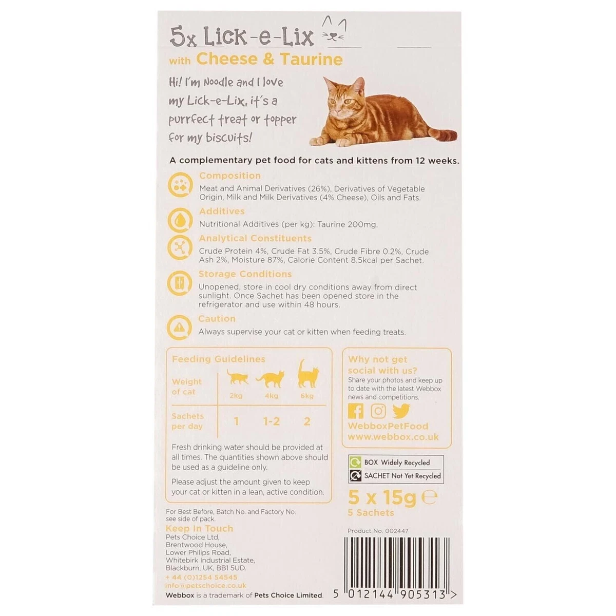 Webbox Cheese Taurine Lick e Lix 17 x 5 x 15g Delicious Treats