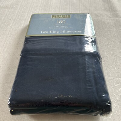Jubilee 180 Thread Count Soft Percale Two King Pillowcases Navy