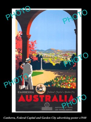 OLD HISTORIC AUSTRALIAN ADVERTISING POSTER CANBERRA THE FEDERAL CAPITAL c1940