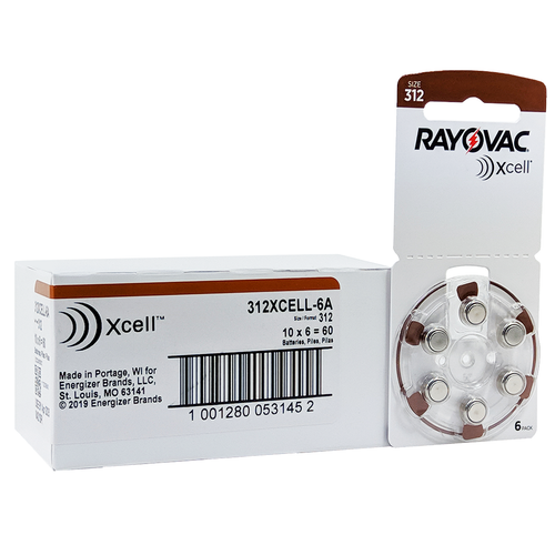 Rayovac Xcell Size 312 Hearing Aid Batteries +Holder/2 Extra Batt (60
