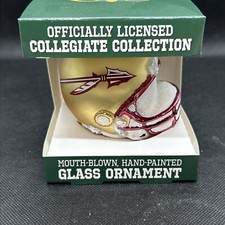 Florida State Football Helmet Glass Christmas Ornament New In Box