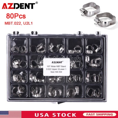 AZDENT Dental Orthodontic 1st Molar Bands Buccal Tube MBT 022 U2L1 16#-35# 80Pcs